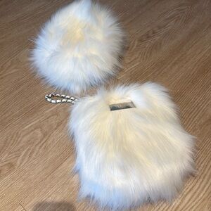 HUDA BEAUTY WHITE FLUFFY CLUTCH AND HAT